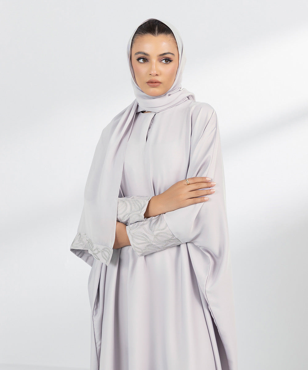 Women's Embroidered Light Grey Kaftan Abbaya Set