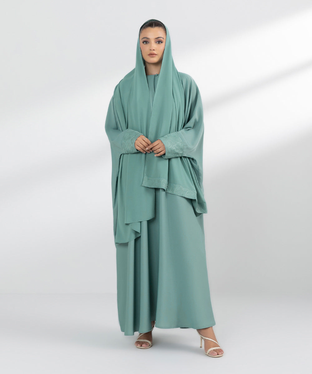 Women's Sea Green Hand Embellished Abbaya Set