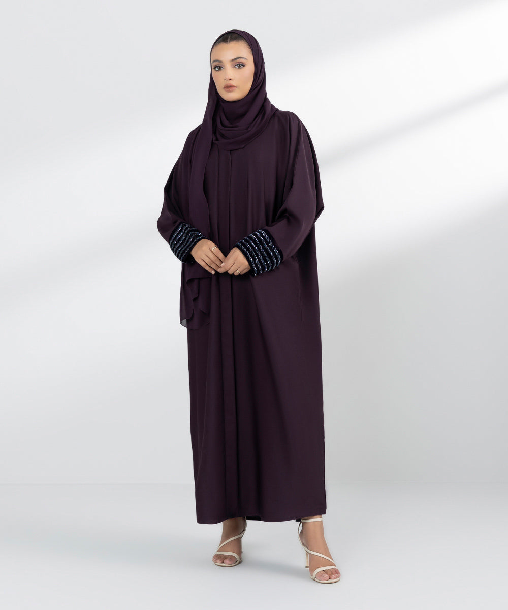 Women's Formal Purple Embroidered Kaftan Abbaya Set