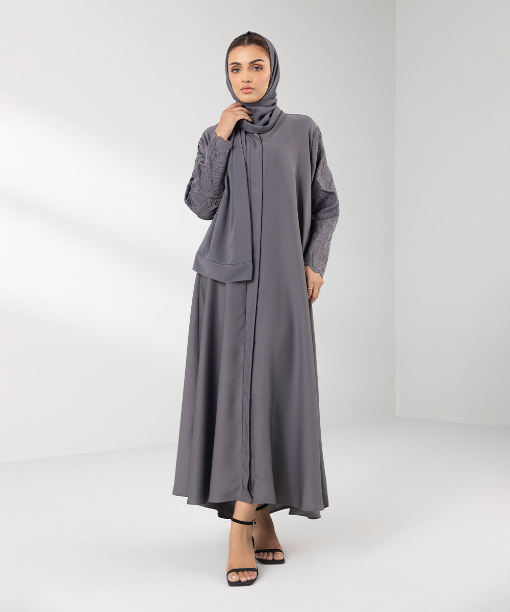 Embroidered Button Through Abaya Set