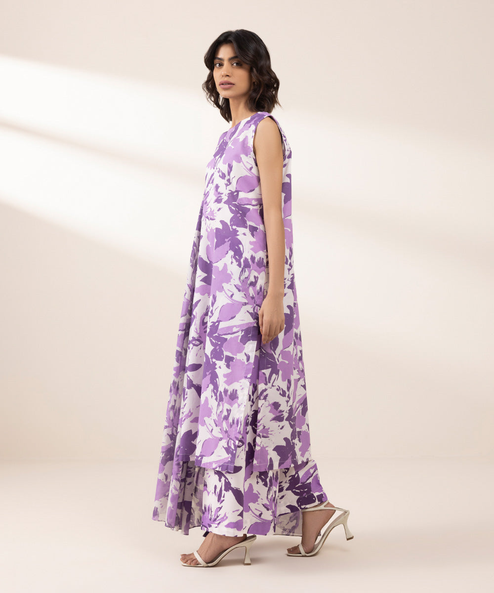 Women's Unstitched Lawn Printed Purple 3 Piece Suit
