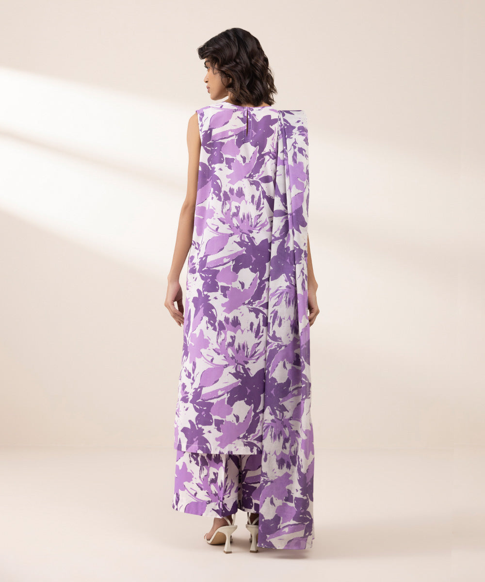 Women's Unstitched Lawn Printed Purple 3 Piece Suit