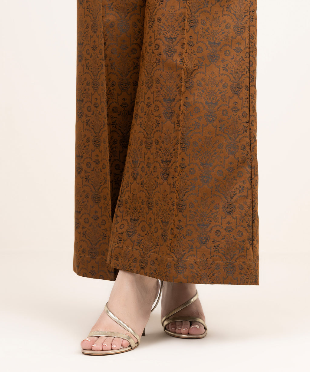 Solid Jacquard Flared Pants