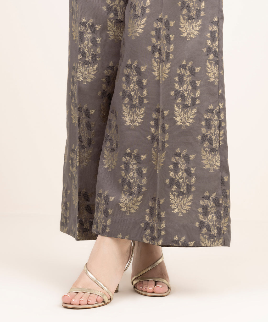 Solid Jacquard Flared Pants