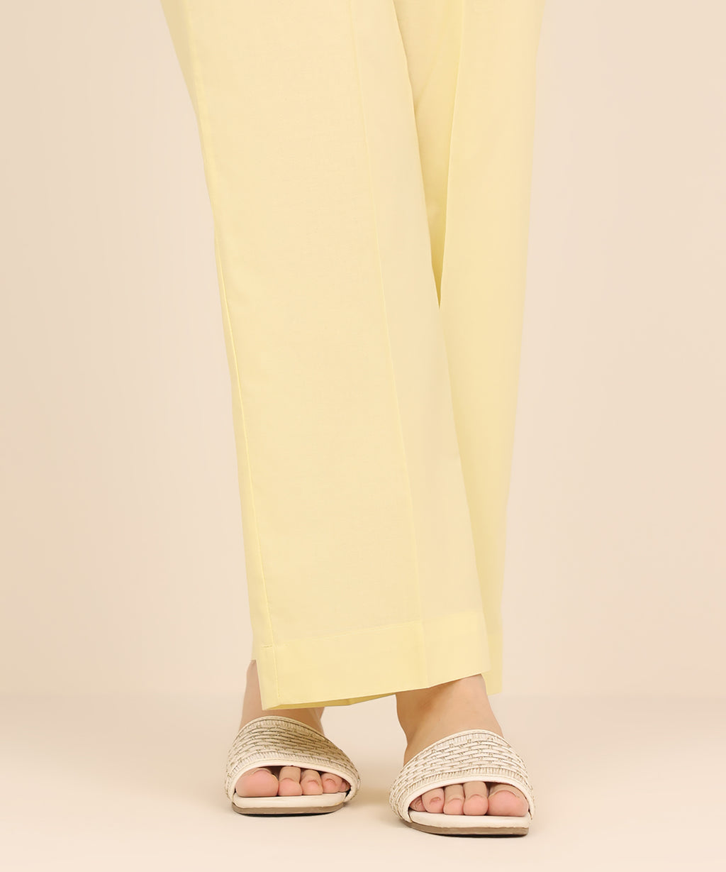 Women's RTW Cambric Yellow Solid Straight Pants