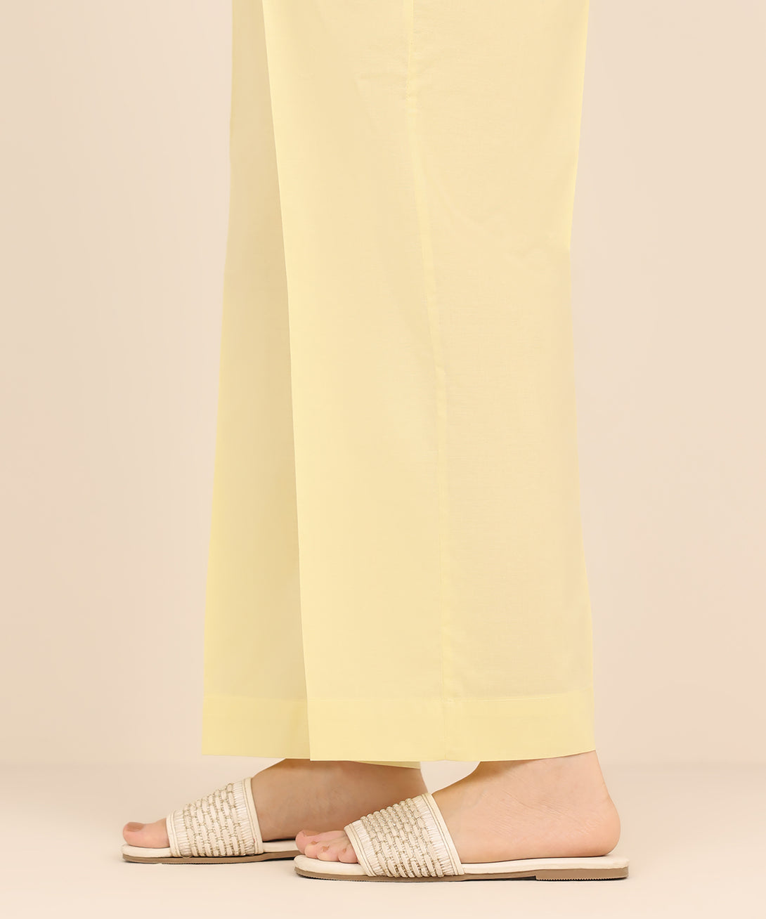 Women's RTW Cambric Yellow Solid Straight Pants