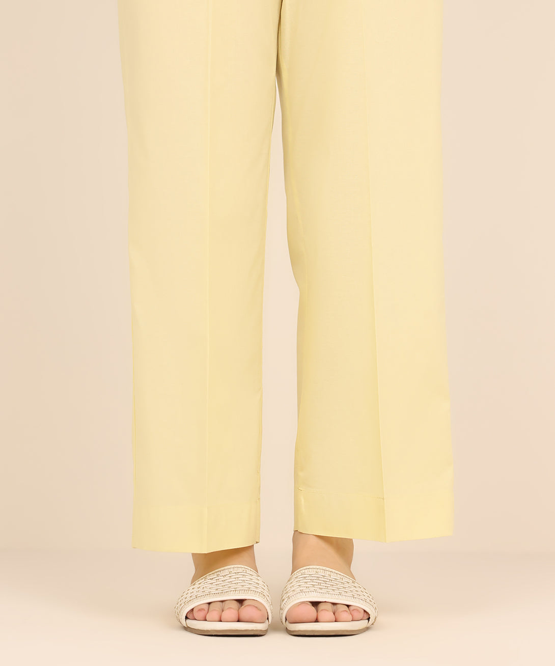 Women's RTW Cambric Yellow Solid Straight Pants