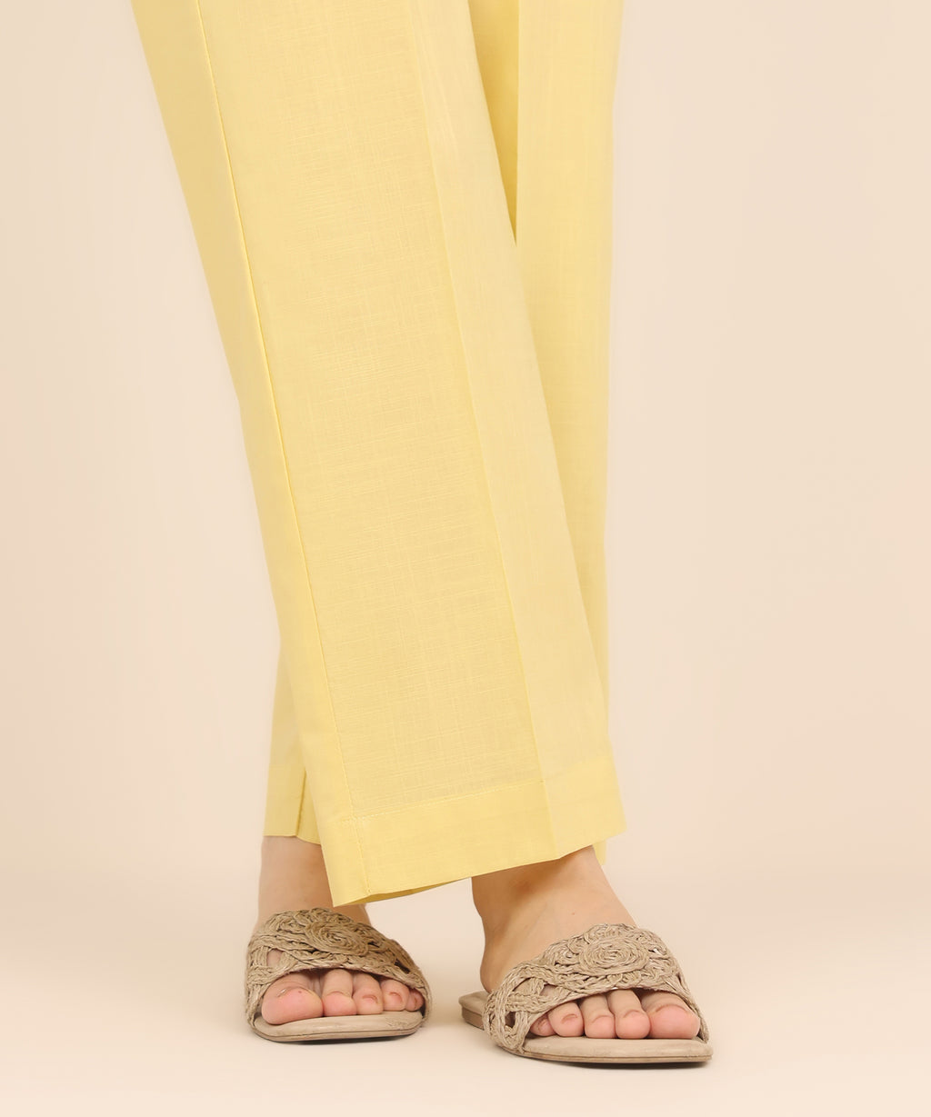 Women's RTW Cross Hatch Yellow Solid Straight Pants
