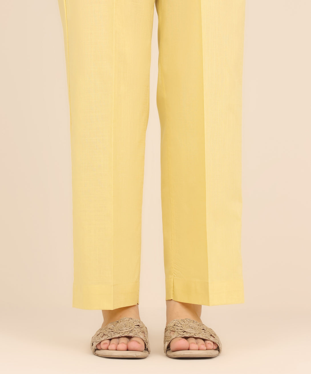 Women's RTW Cross Hatch Yellow Solid Straight Pants