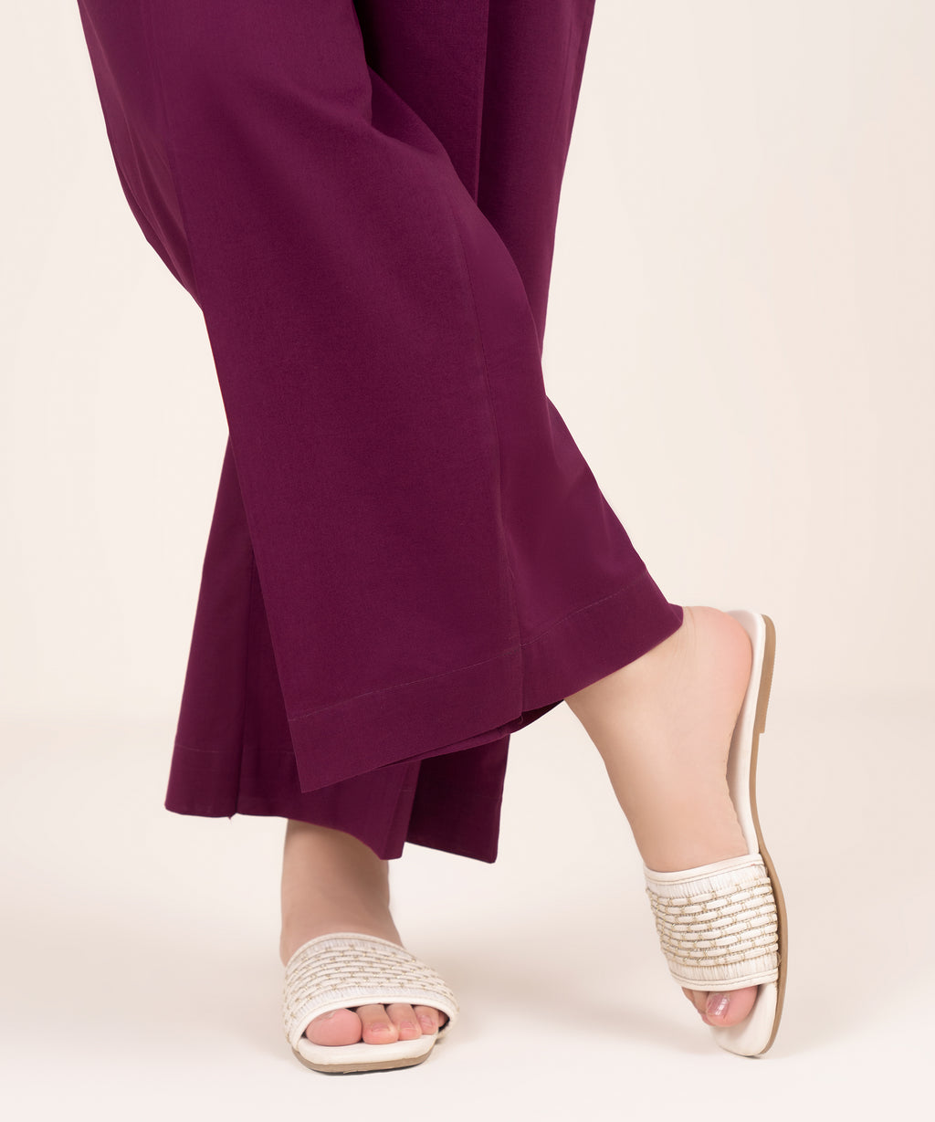 Women's RTW Cambric Purple Solid Flared Pants