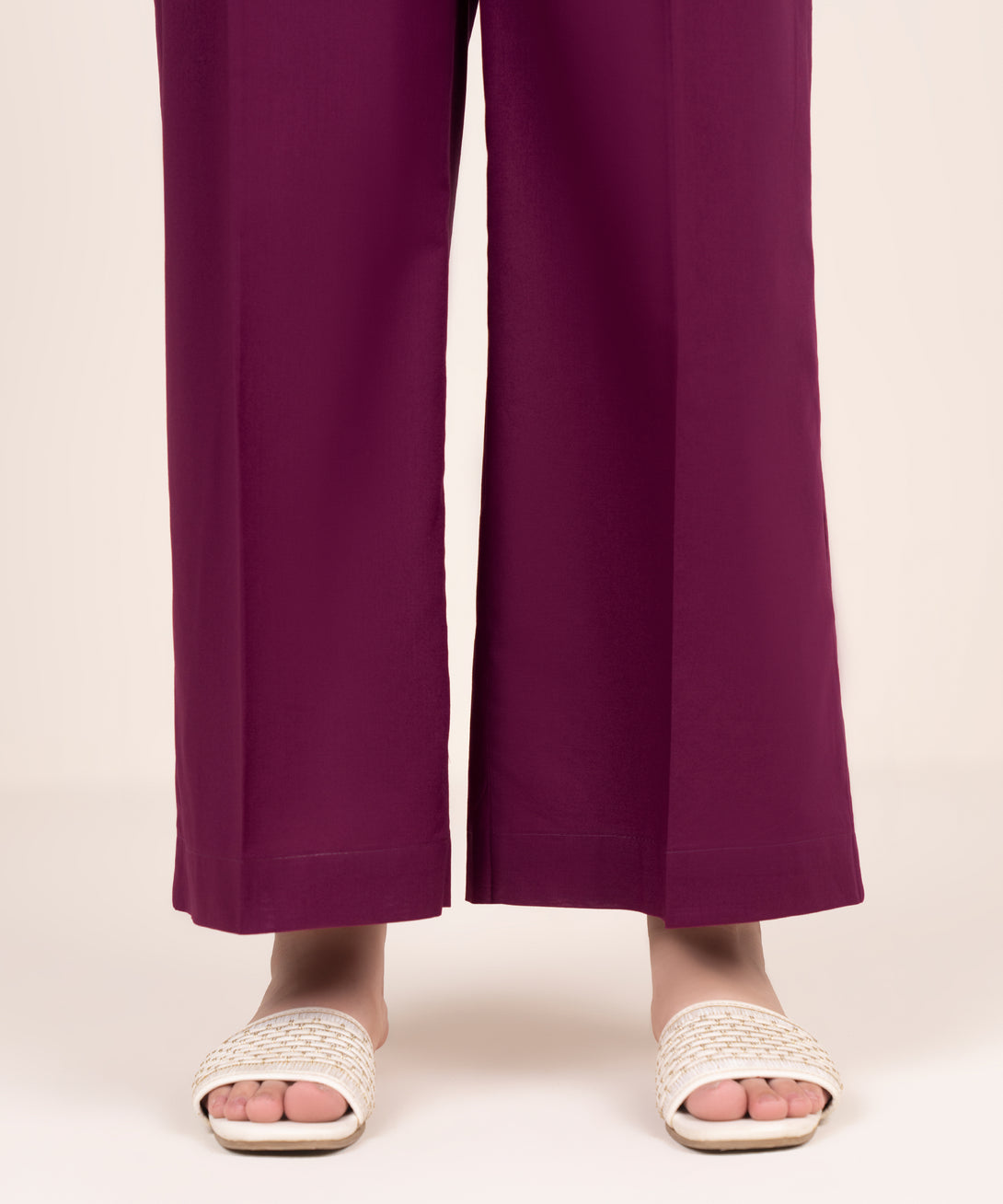 Women's RTW Cambric Purple Solid Flared Pants