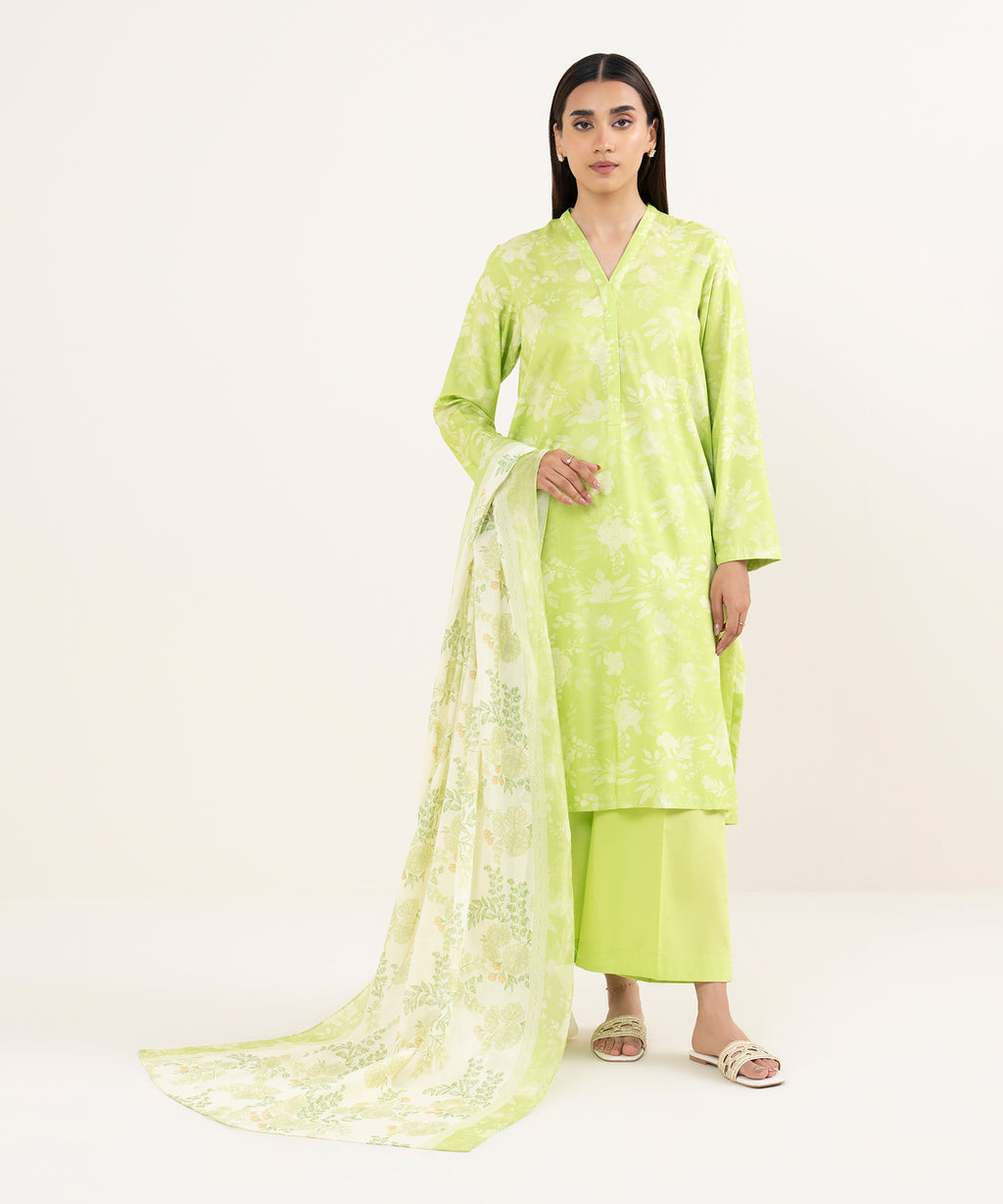 Women's Fine Voile Green Printed Dupatta