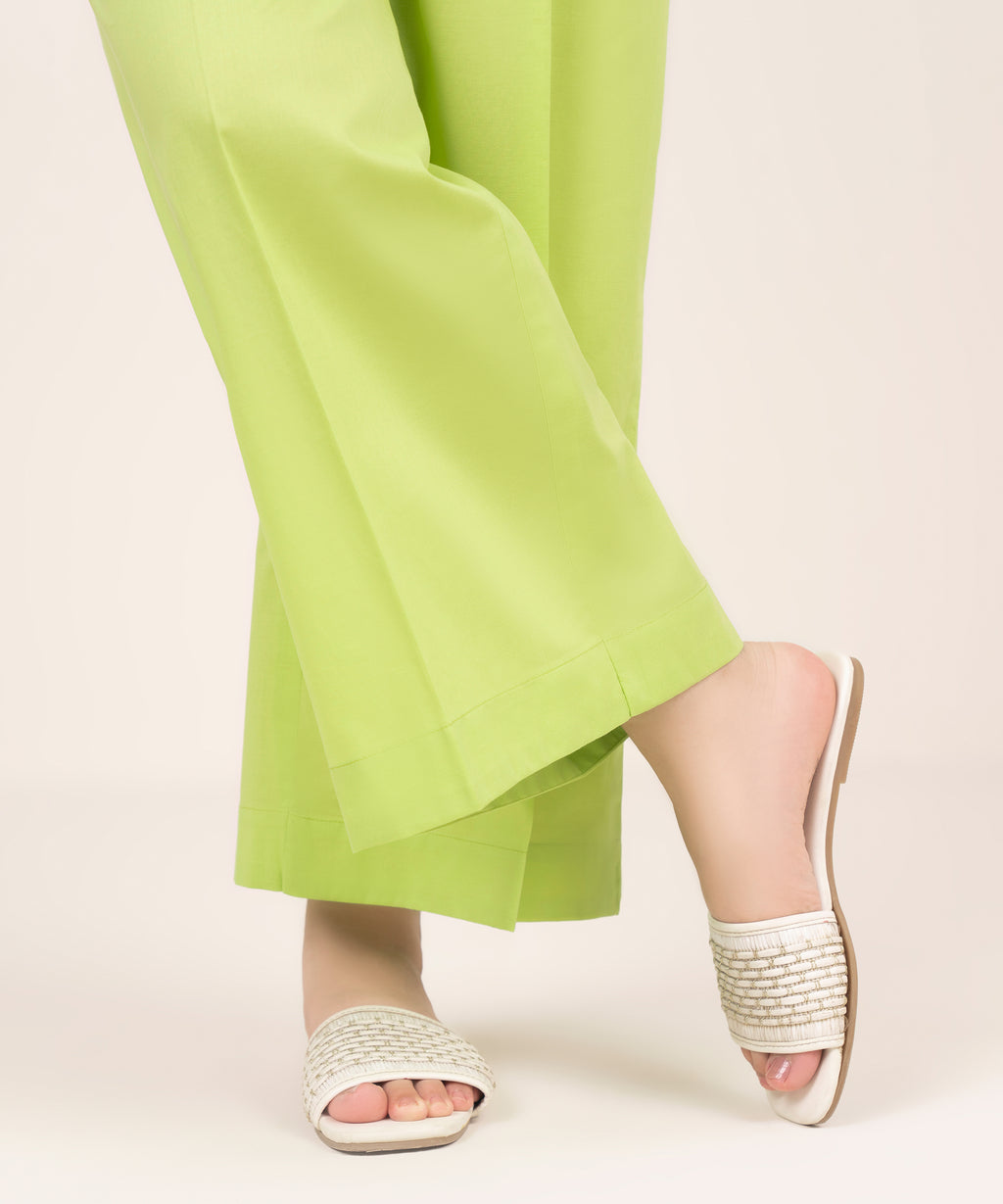 Women's RTW Cambric Green Solid Wide Culotte