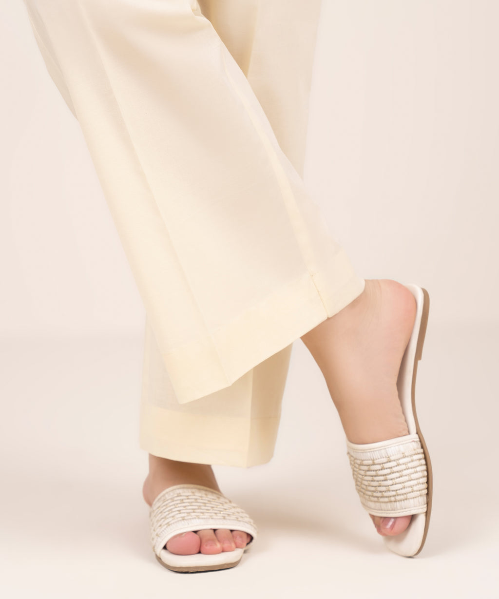 Women's RTW Cambric Beige Solid Straight Pants