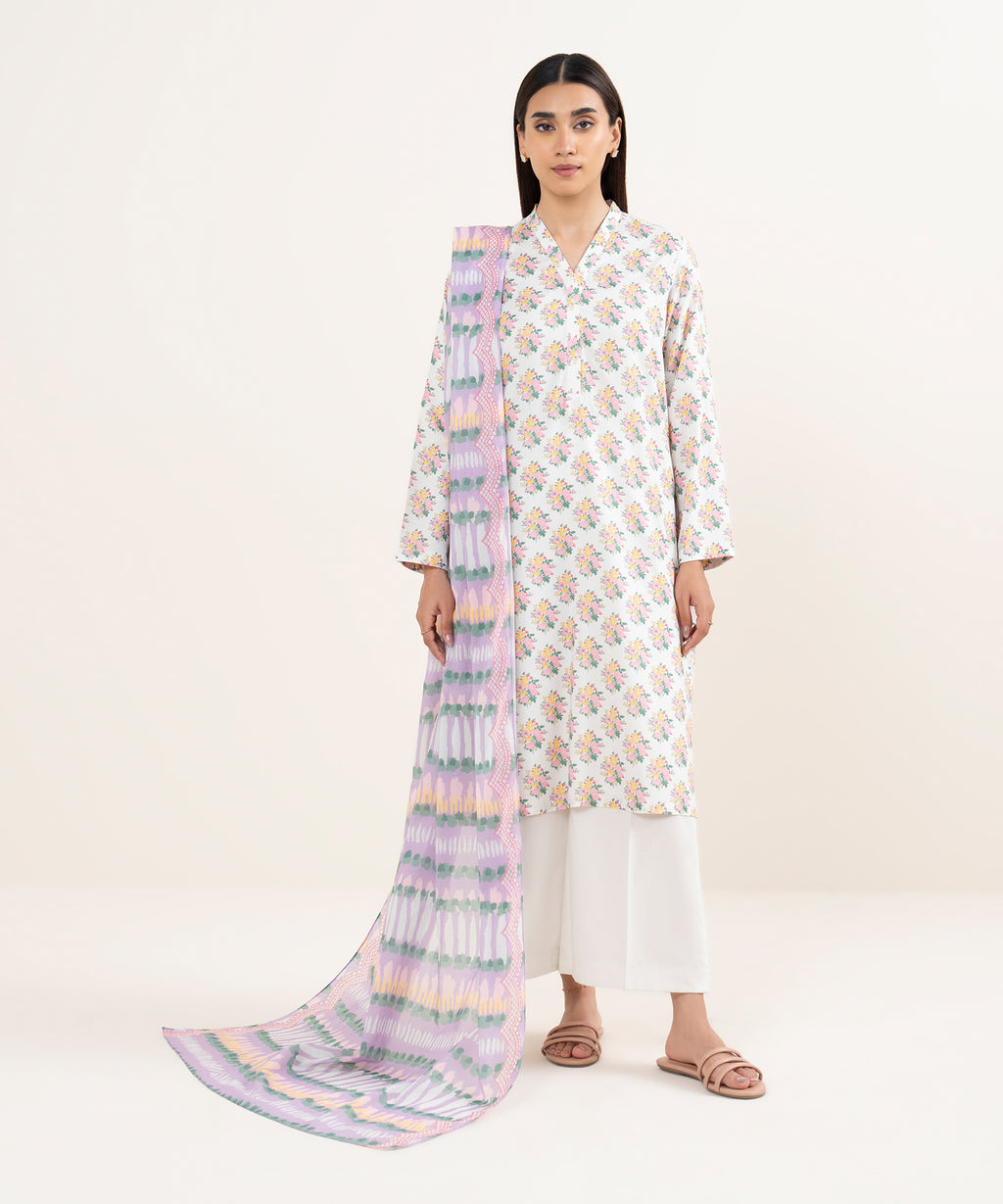 Women's Fine Voile Purple Printed Dupatta