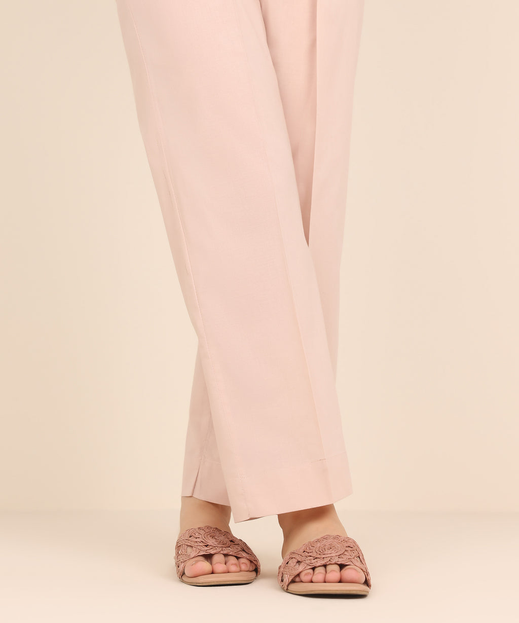 Women's RTW Cambric Pink Solid Straight Pants