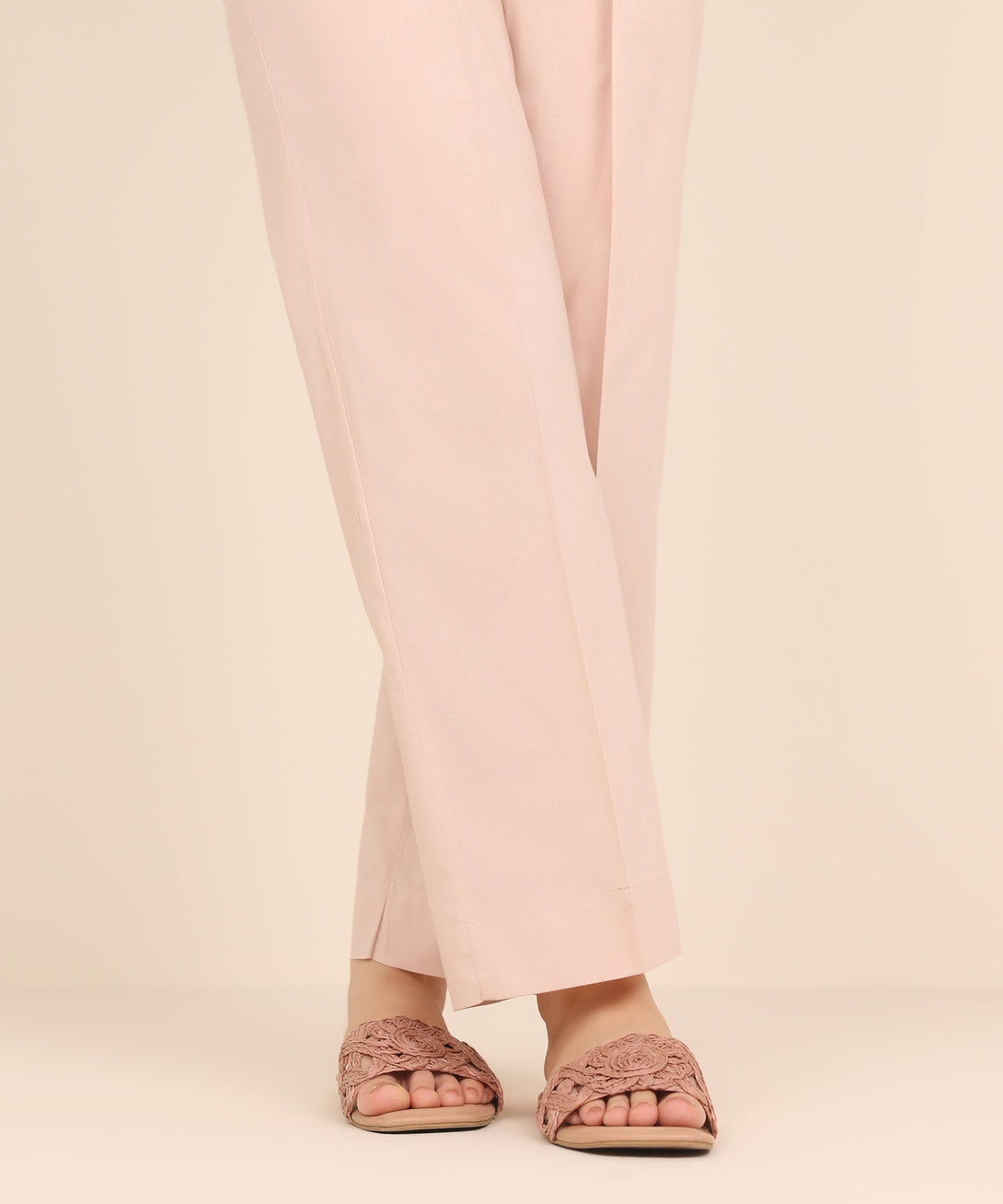Women's RTW Cambric Pink Solid Straight Pants