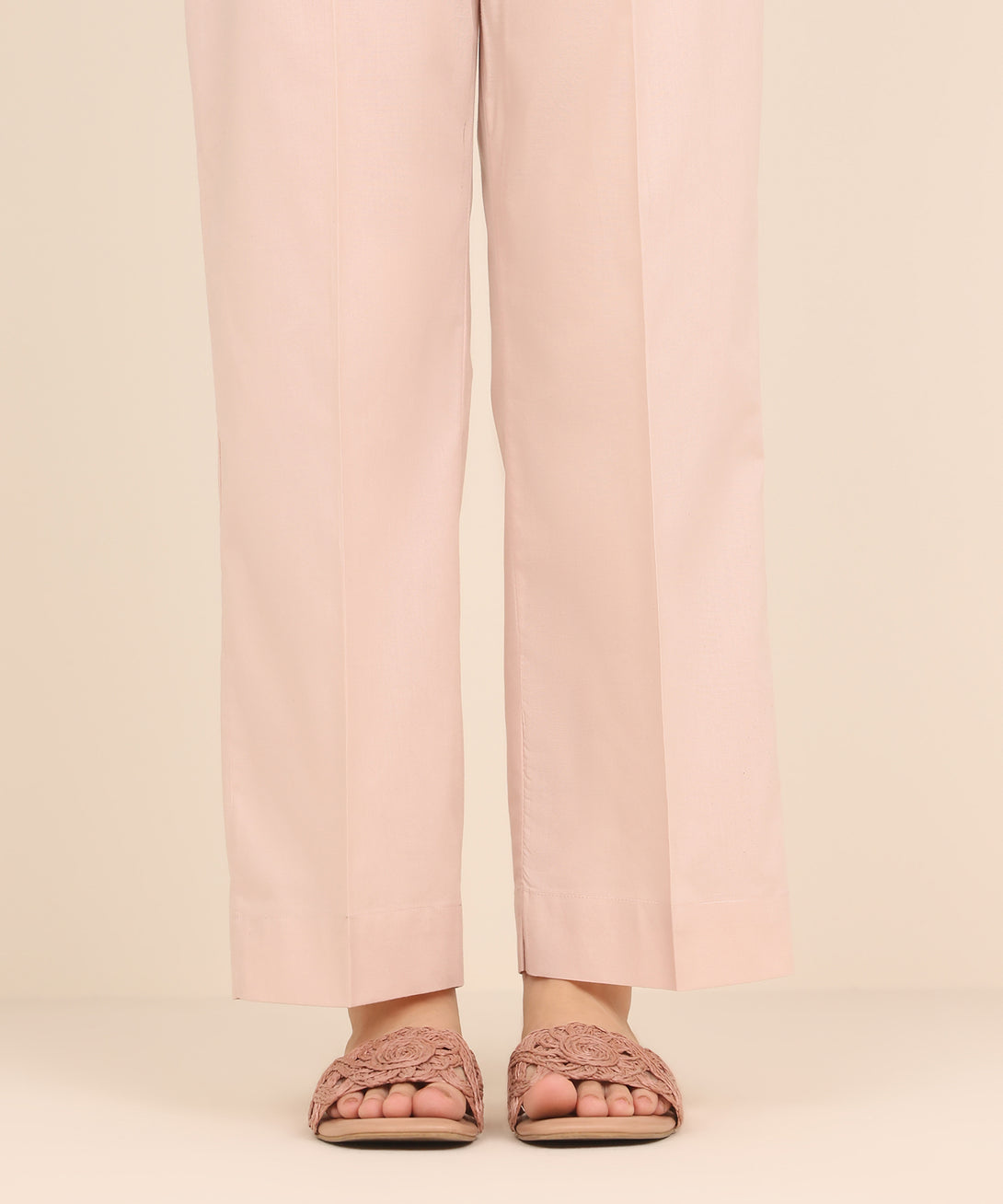 Women's RTW Cambric Pink Solid Straight Pants