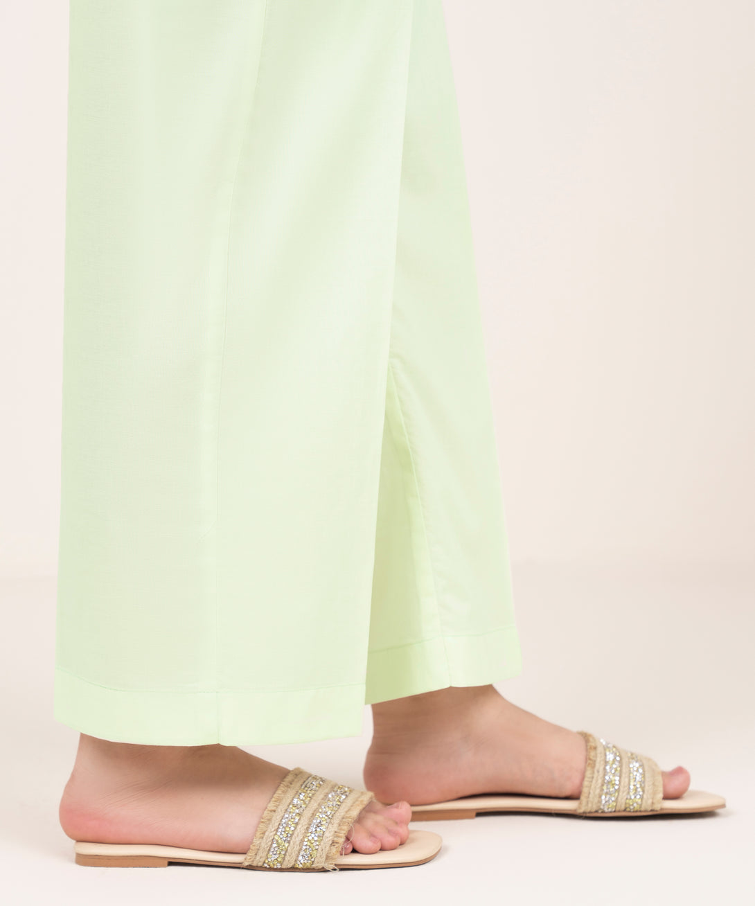 Women's RTW Cambric Green Solid Straight Pants