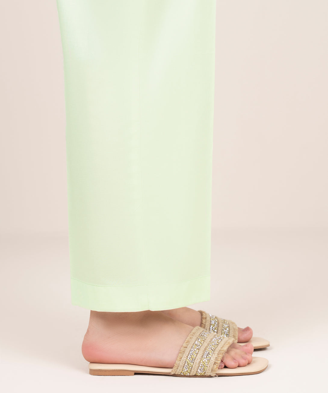 Women's RTW Cambric Green Solid Straight Pants