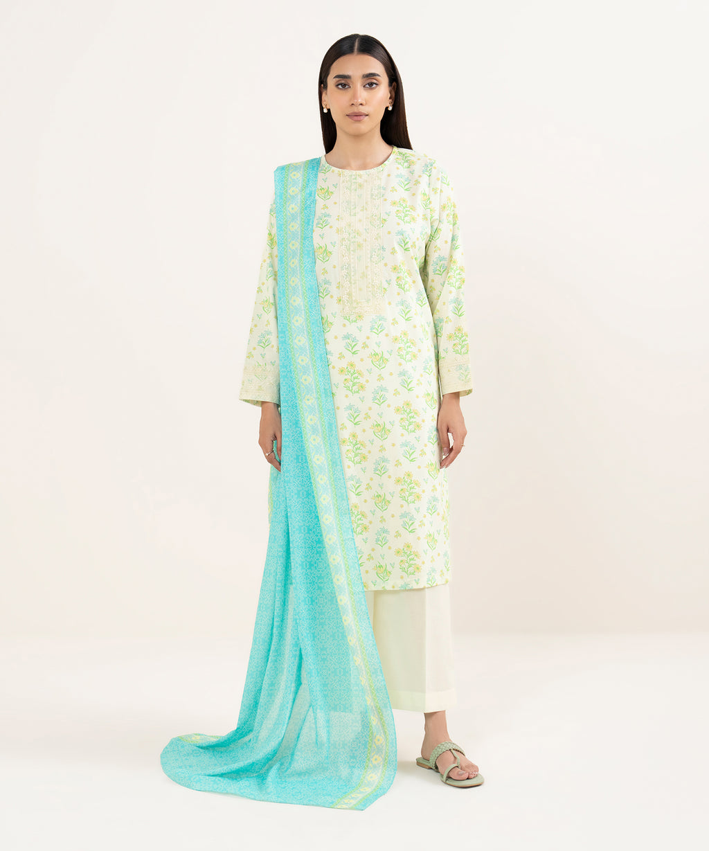 Women's Fine Voile Blue Printed Dupatta