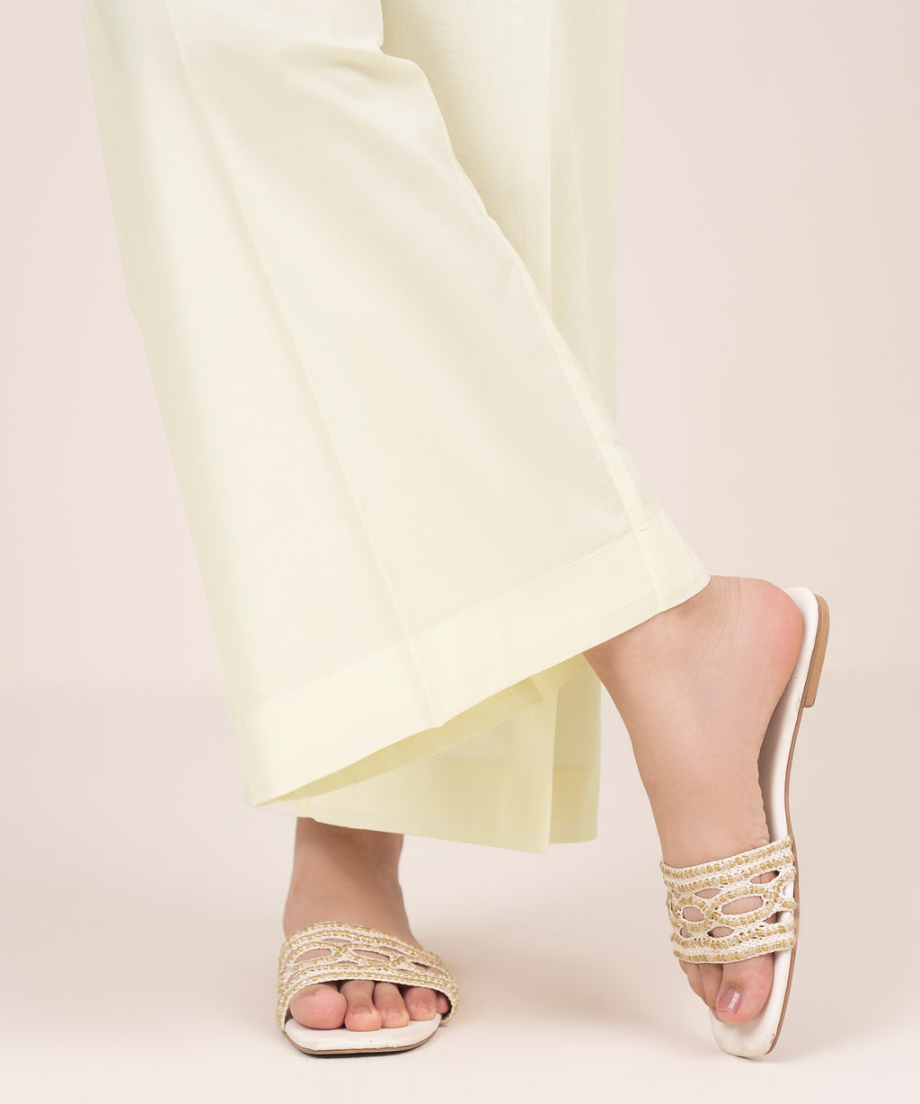 Women's RTW Cambric Off White Solid Wide Culotte
