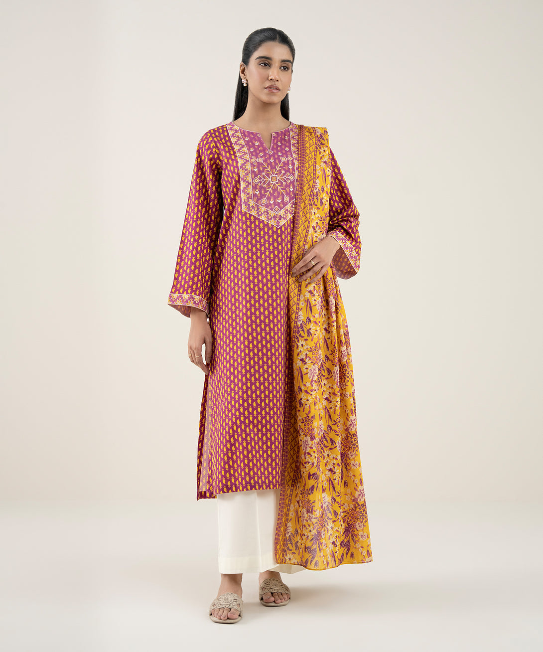 Women's Fine Voile Yellow Printed Dupatta