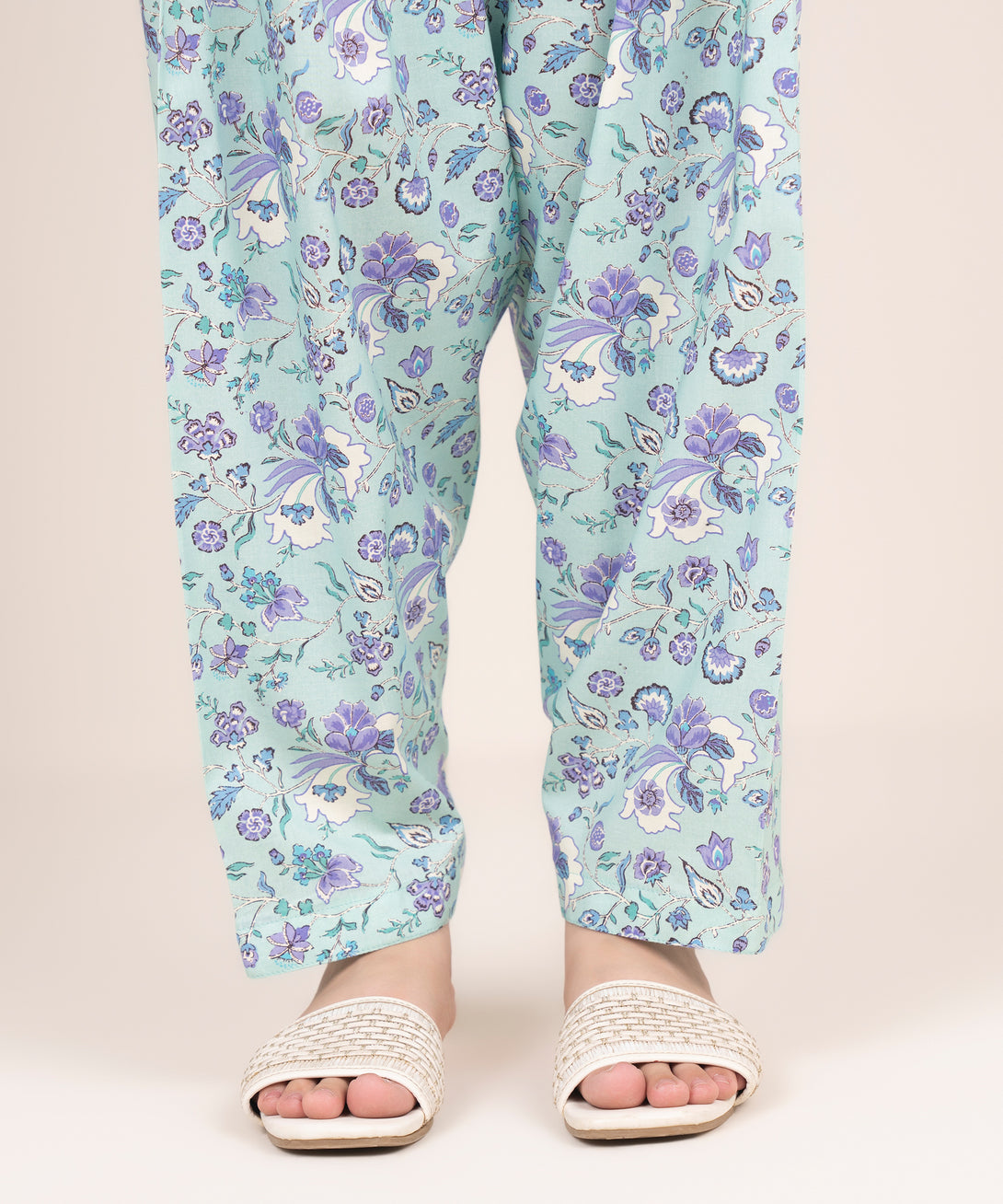Women's RTW Cotton Viscose Blue Printed Shalwar