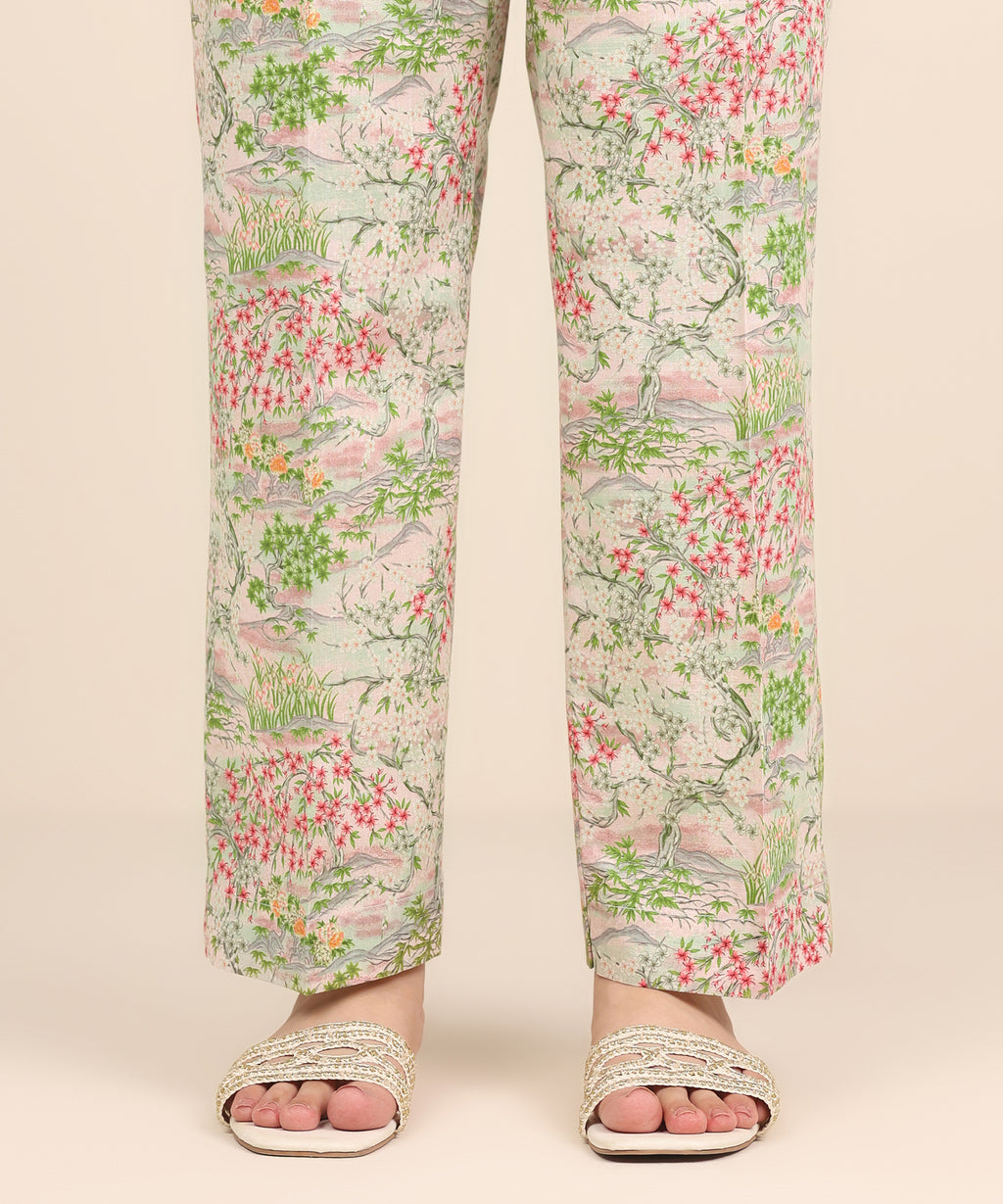Printed Crosshatch Straight Pants