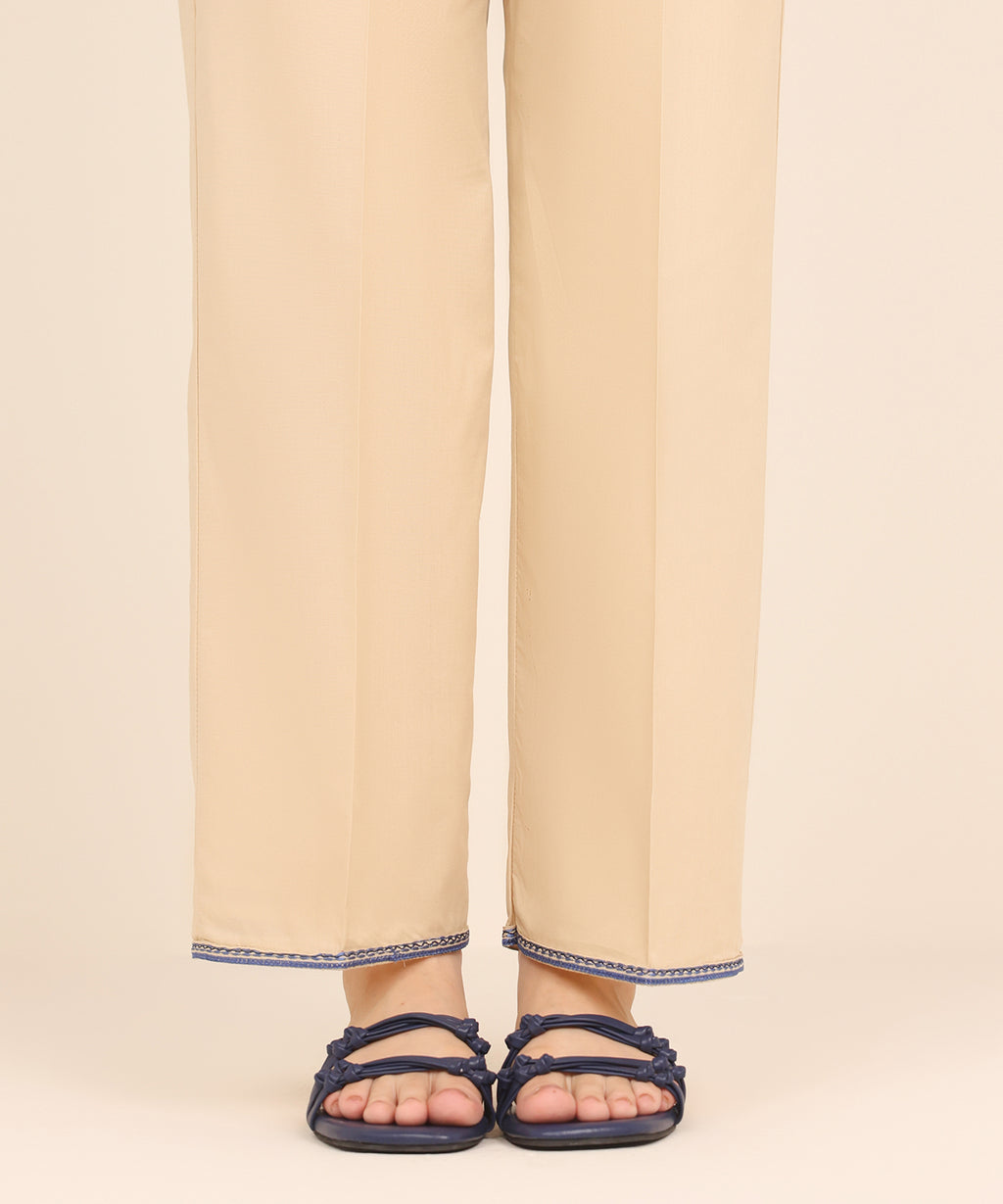 Embroidered Cambric Straight Pants