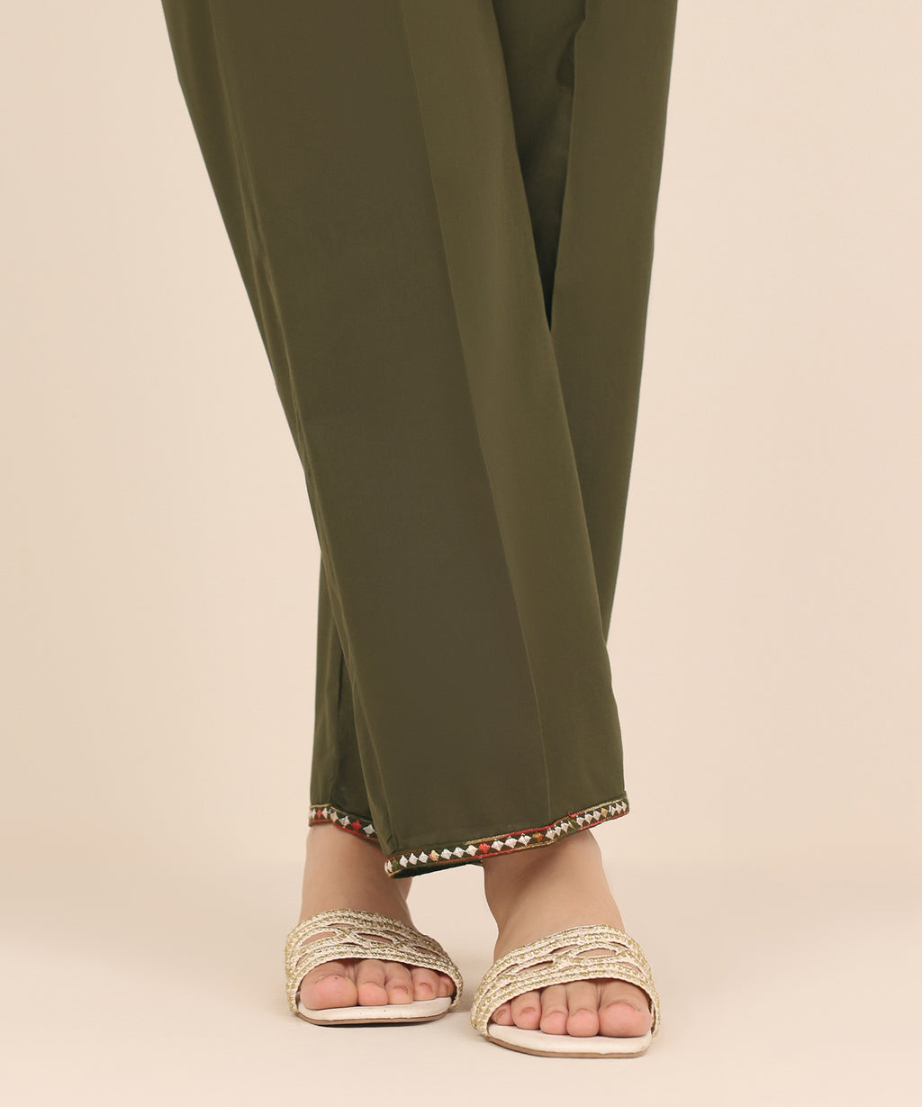 Embroidered Cambric Straight Pants