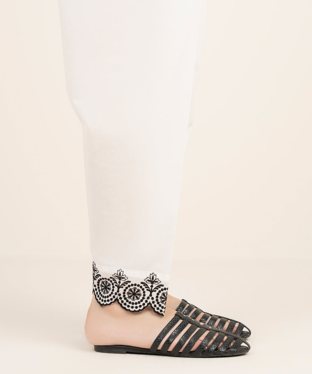 Women's RTW Cambric Embroidered White Shalwar