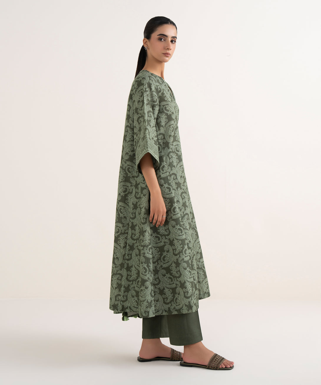 Women's Unstitched Lawn Printed Green Three Piece Suit