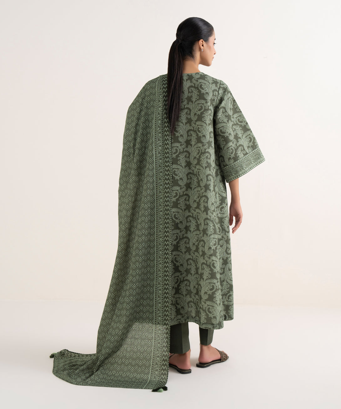 Women's Unstitched Lawn Printed Green Three Piece Suit
