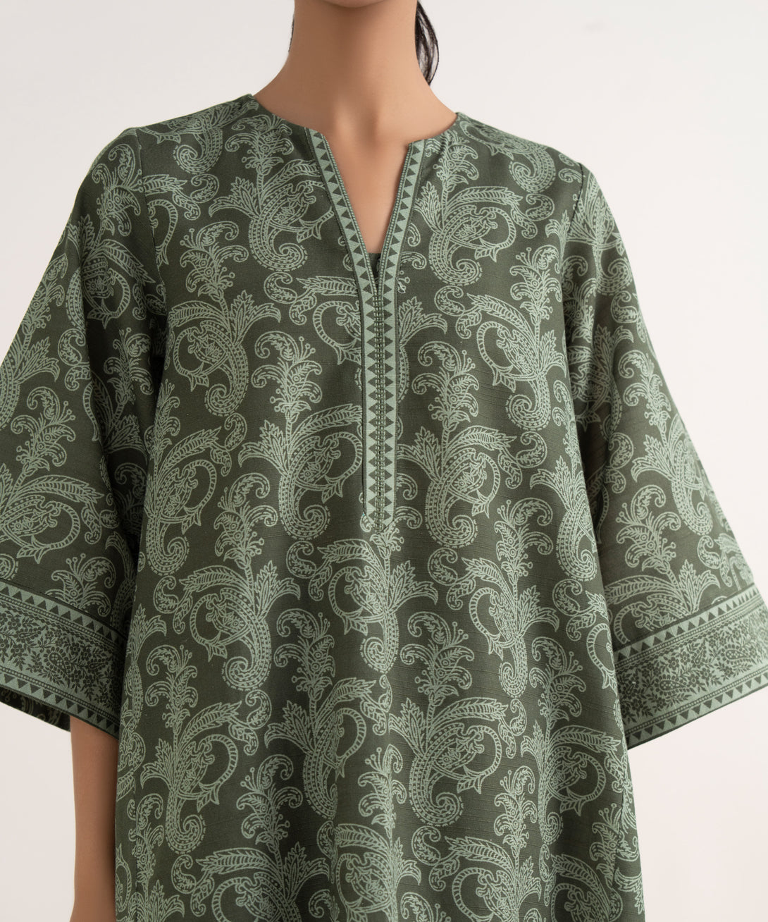 Women's Unstitched Lawn Printed Green Three Piece Suit