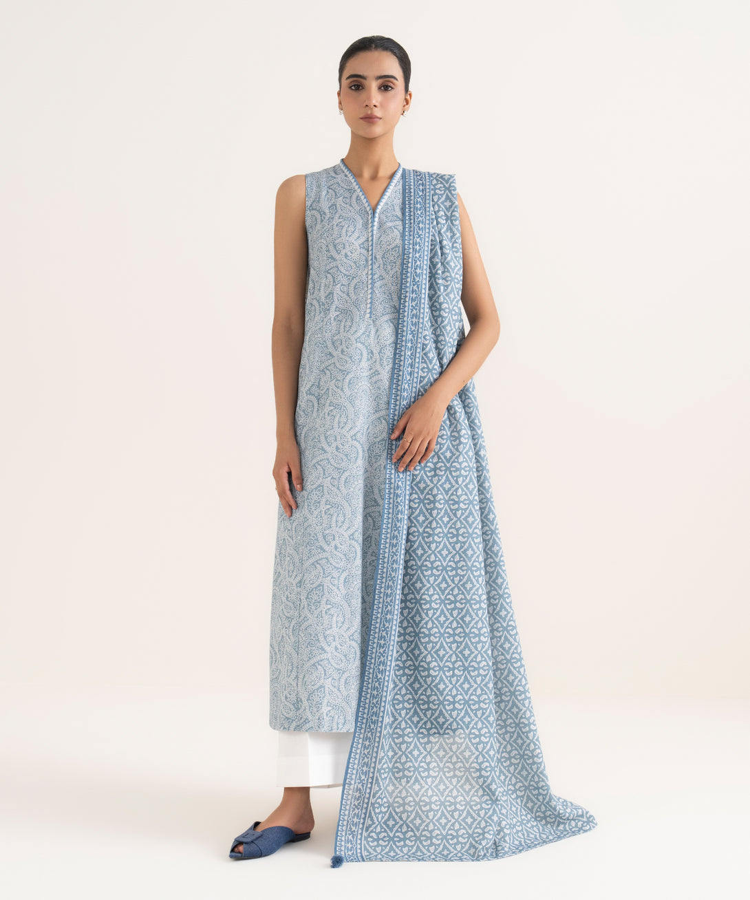 Women's Unstitched Lawn Printed Blue Two Piece Suit