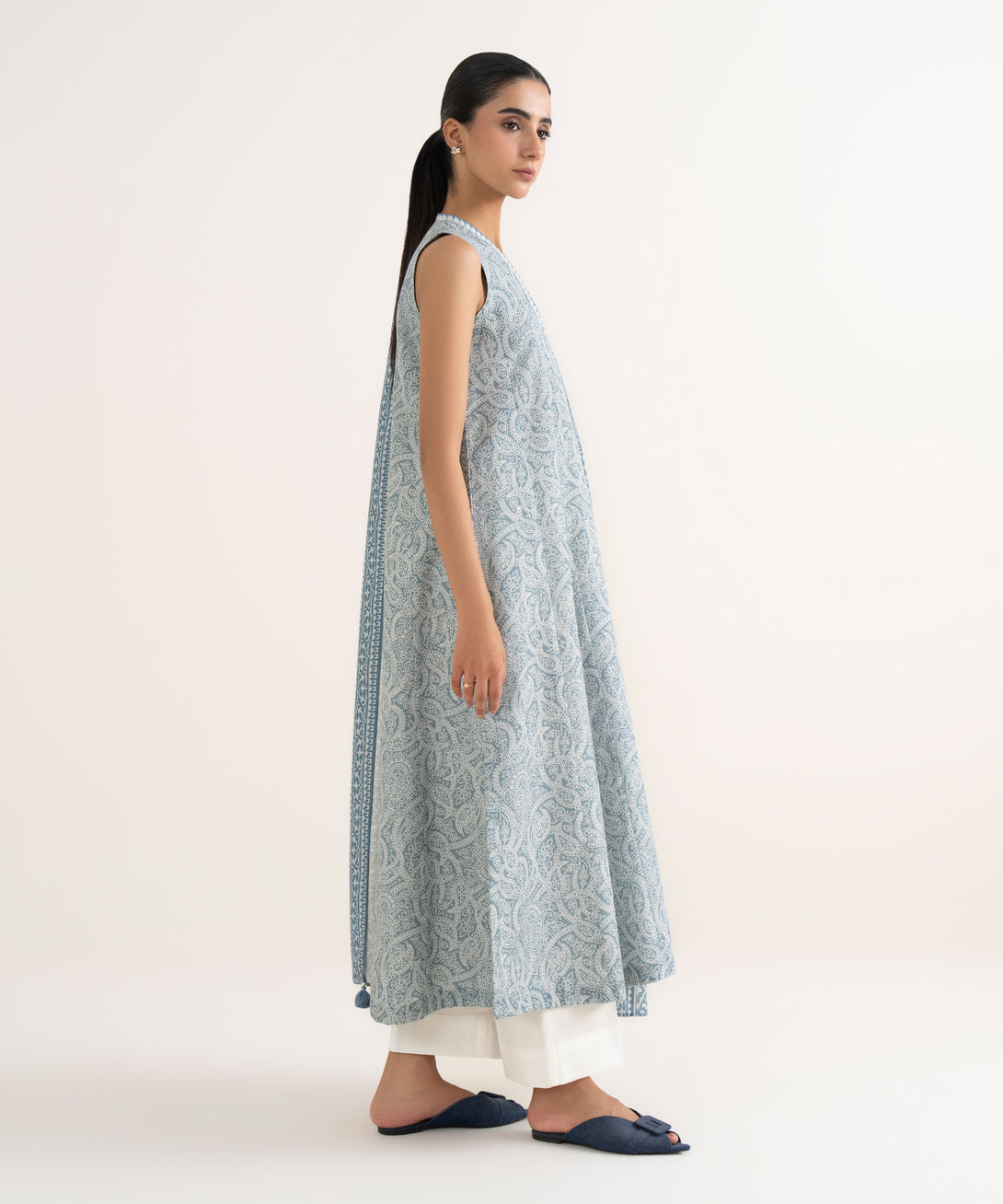 Women's Unstitched Lawn Printed Blue Two Piece Suit