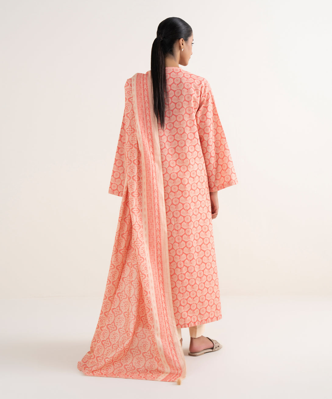 Women's Unstitched Lawn Printed Pink Two Piece Suit