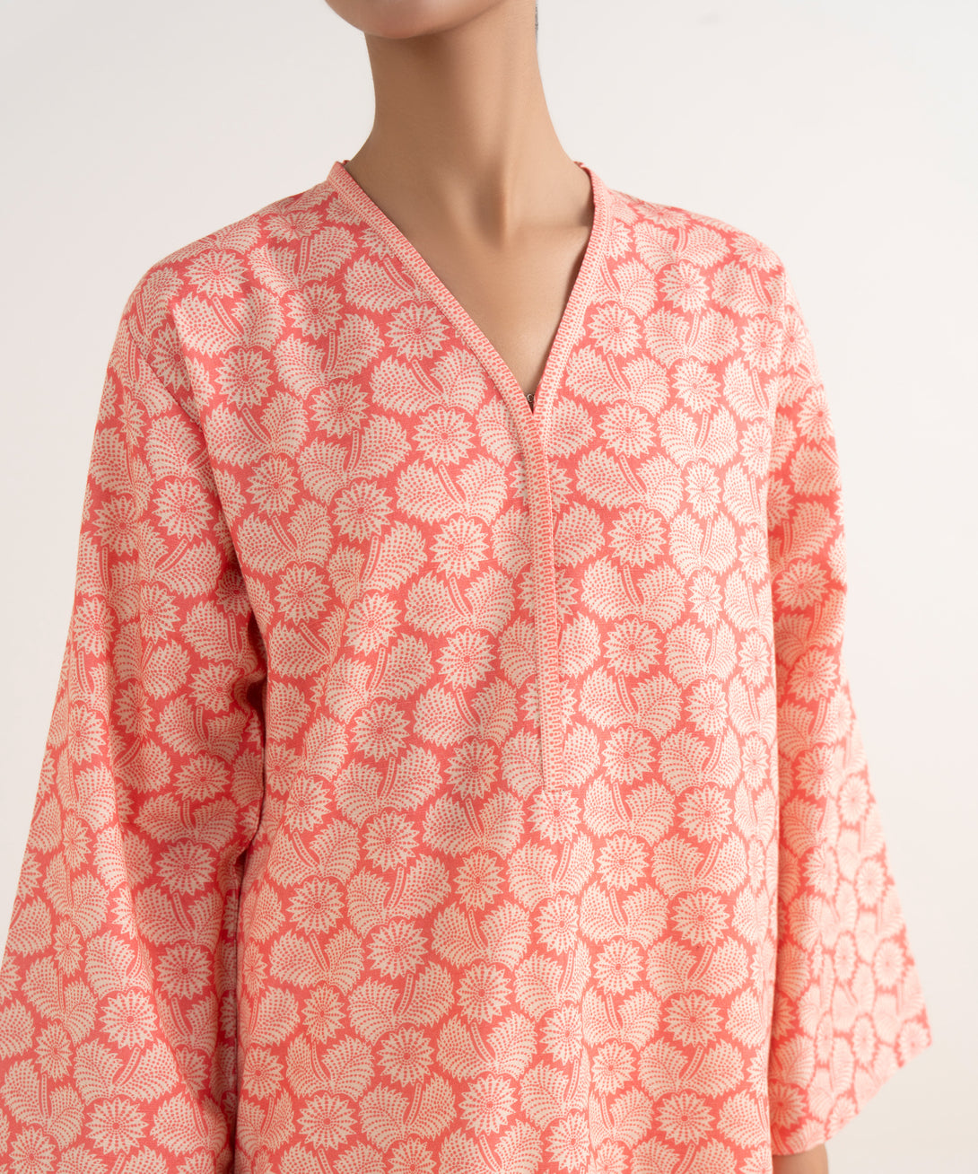 Women's Unstitched Lawn Printed Pink Two Piece Suit