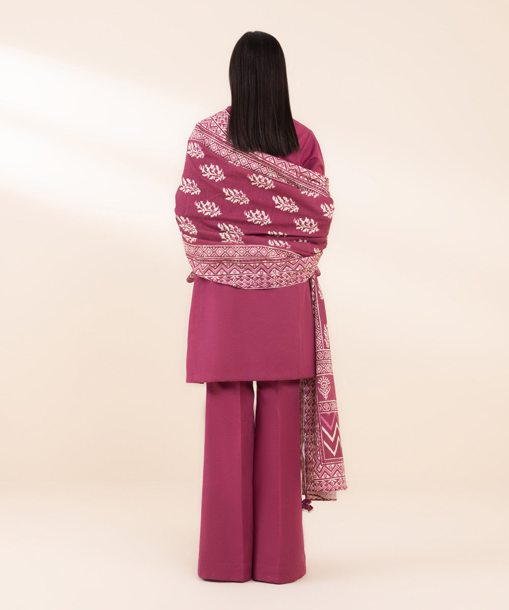 Women's Unstitched Khaddar Embroidered Pink 2 Piece Suit