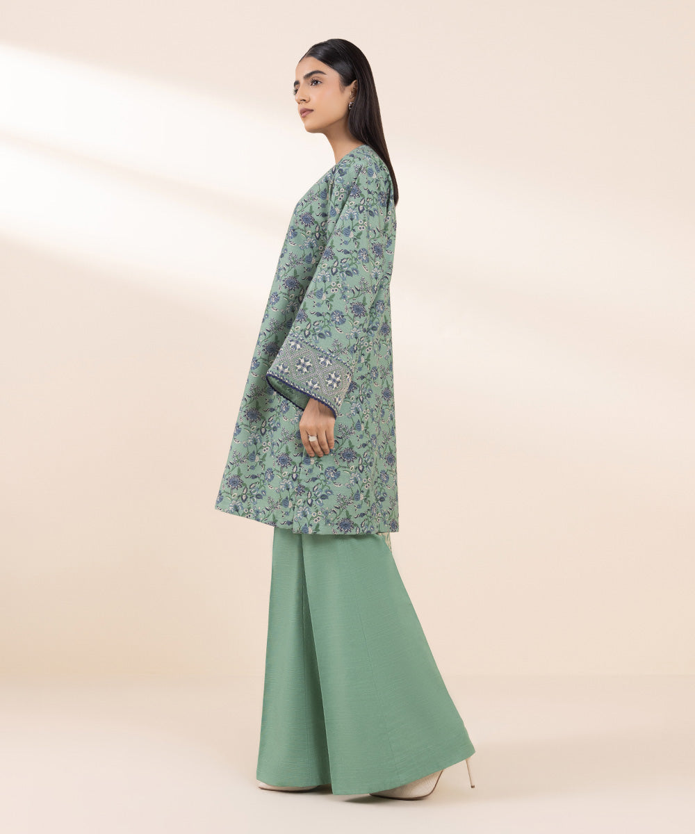 Women's Unstitched Khaddar Embroidered Green 2 Piece Suit