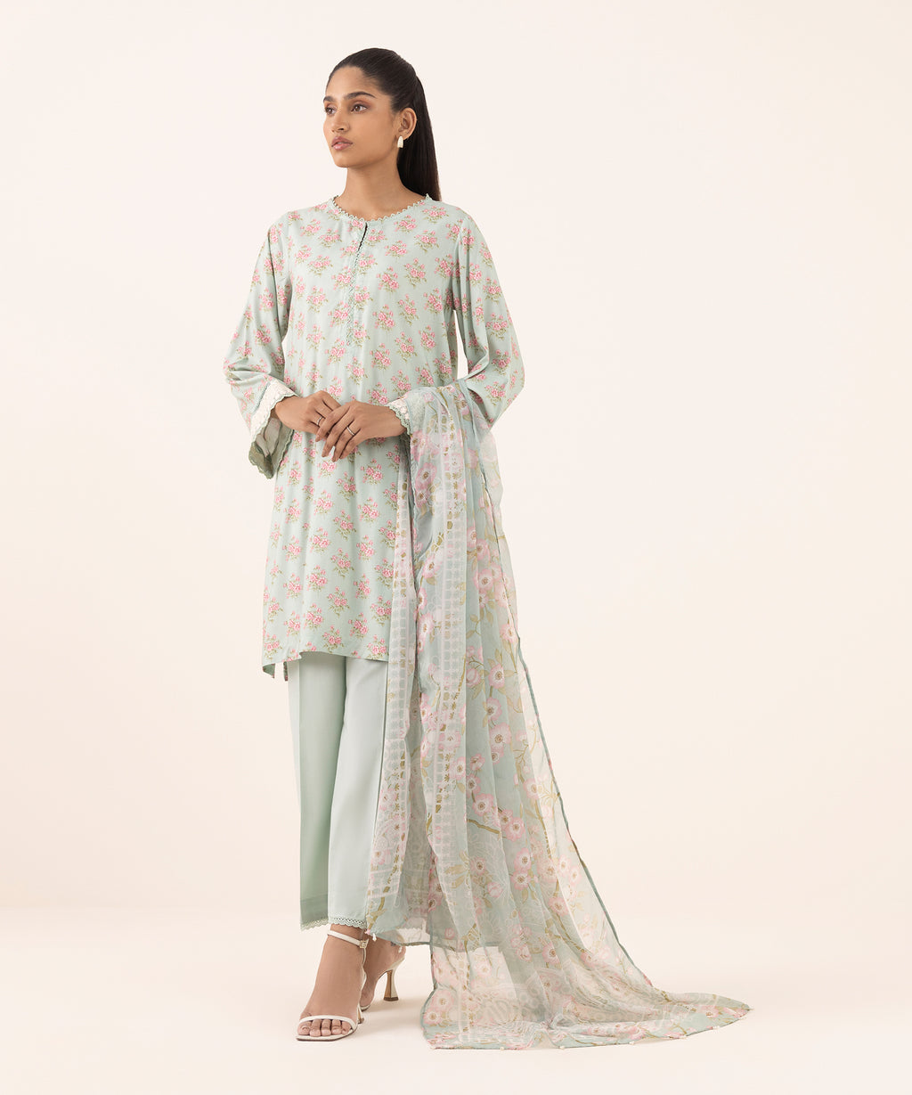 Blended Tissue Green Printed Dupatta