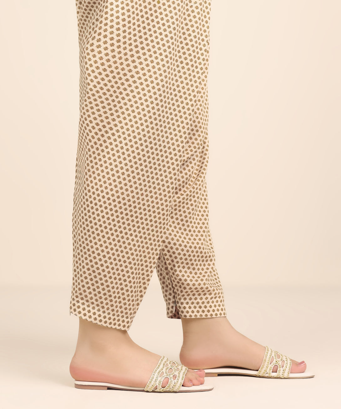 Women's RTW Arabic Lawn Beige Printed Shalwar