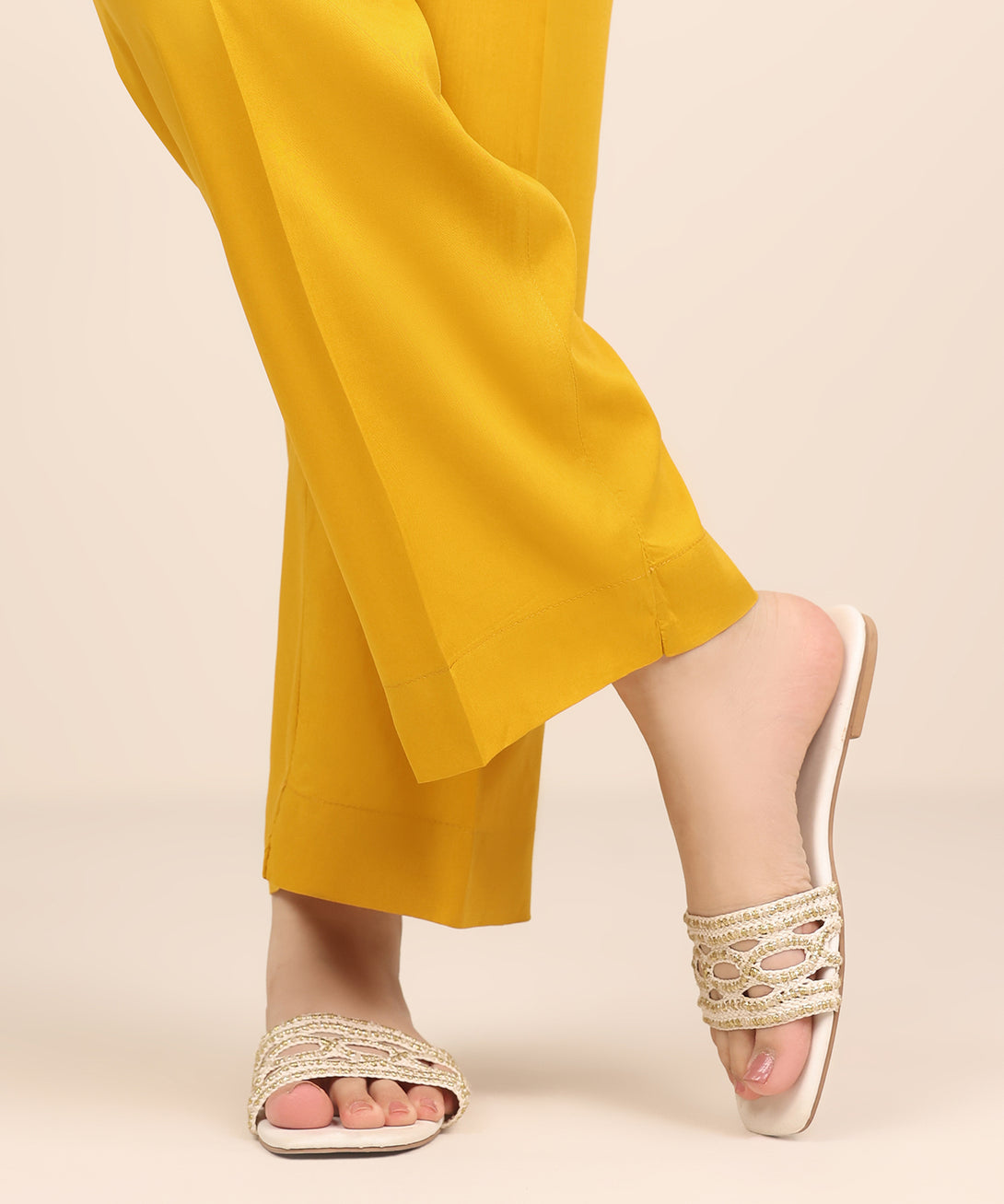 Women's RTW Arabic Lawn Yellow Dyed Straight Pants
