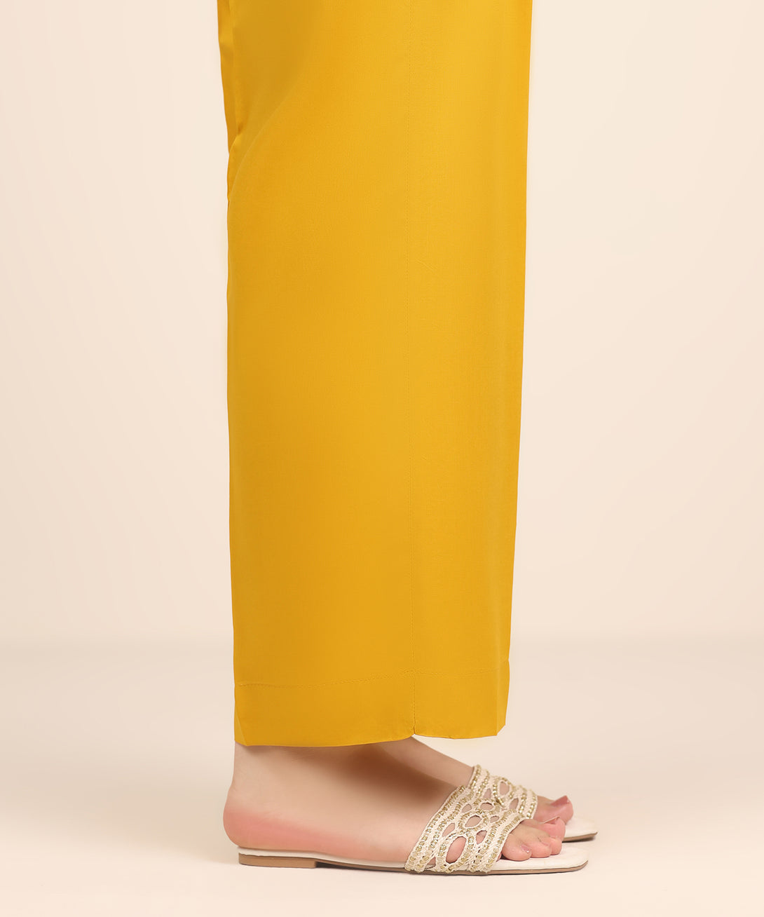 Women's RTW Arabic Lawn Yellow Dyed Straight Pants