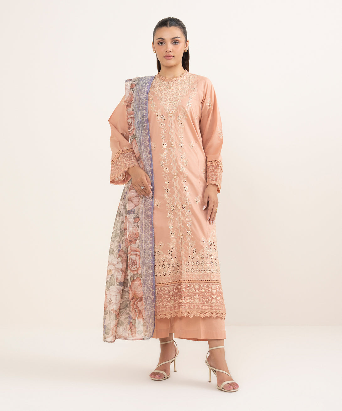 Women's RTW Manaar Peach Printed  Dupatta