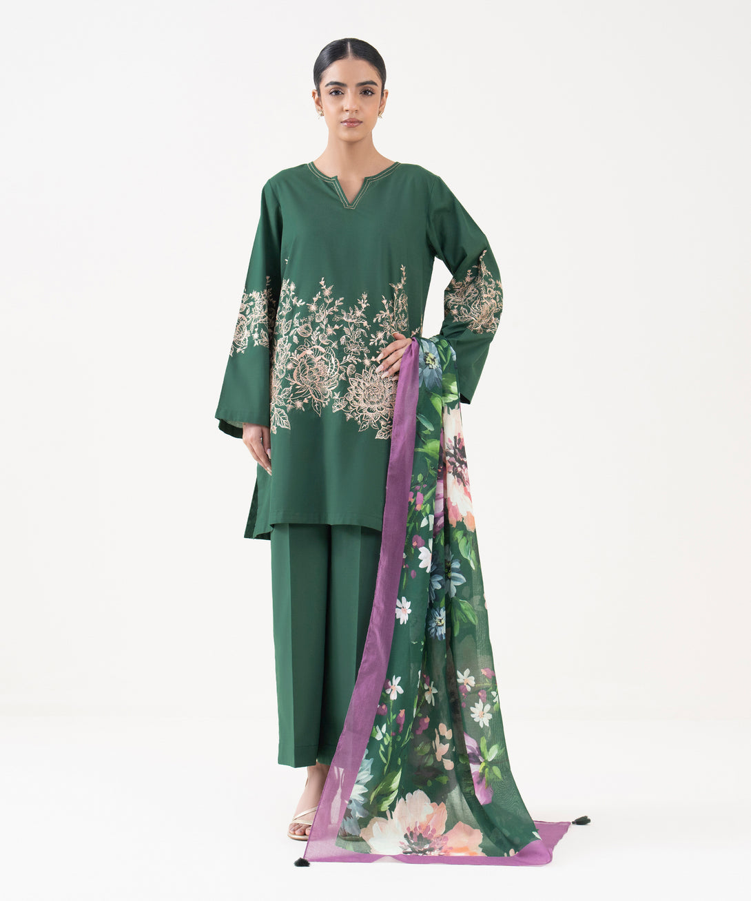 Fine Volie Green Printed Dupatta