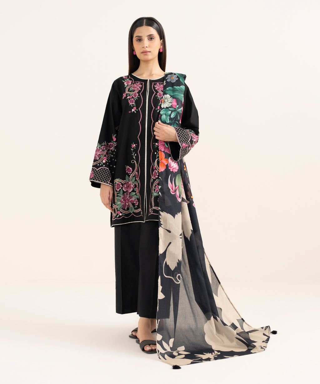 Fine Volie Black Printed Dupatta