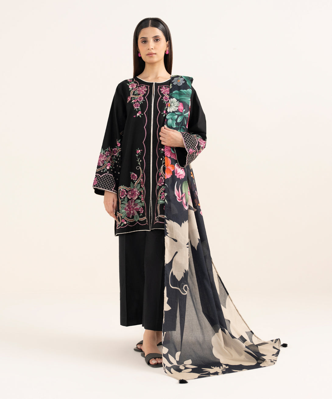 Fine Volie Black Printed Dupatta