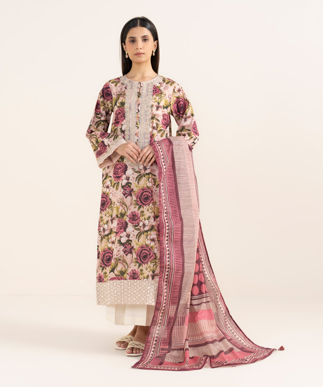 Lawn Pink Printed Dupatta